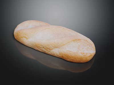 Golden Long Loaf Bread With Crusty Surface And Reflection On Black Background 3d model