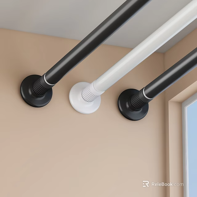 Curtain Accessories Wall Mounted Black And White Curtain Rods For Window Decoration 3d model 