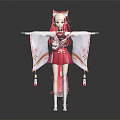 Anime Character With Pink Hair And Fox Ears In Red White Kimono Style Outfit