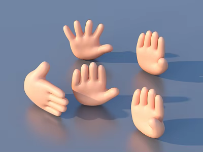 Set Of 3D Cartoon Hand Models With Multiple Gestures On Blue Background 3d model
