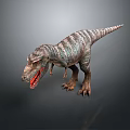 Realistic Standing Dinosaur Model With Open Mouth Sharp Teeth And Striped Skin