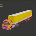 Yellow Box Truck with Trailer on Dark Background and Shiny Reflective Surface