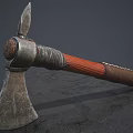 Vintage Handcrafted Axe With Red Wooden Handle And Leather Wrapped Grip