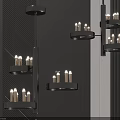 Modern Metal Chandelier With Multiple Circular Light Panels On Dark Striped Wall