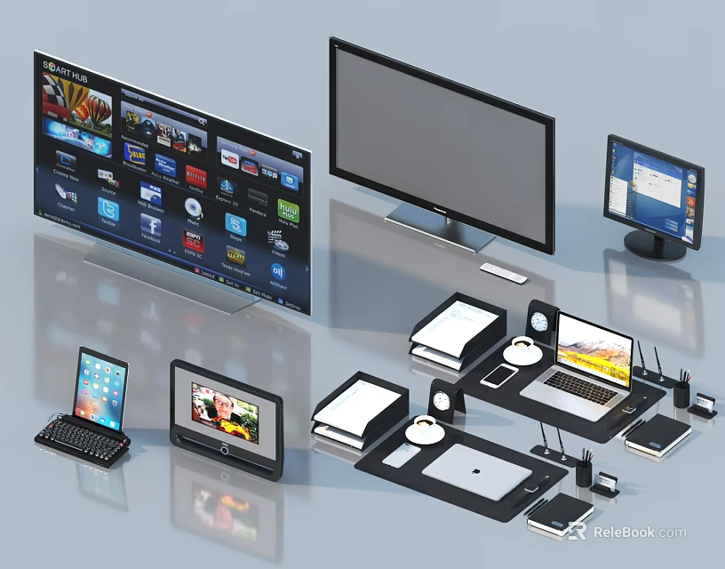 Various Modern Computer Devices Including Monitors Laptops Tablets And Accessories 3d model