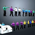 Group Of Men In Different Colored Jackets Posing With White Equipment