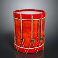 Traditional Red Round Drum With White Decorative Lines Brown Ropes And Metal Fasteners