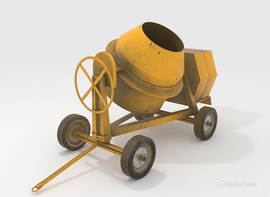 Yellow Construction Concrete Mixer With Wheels And Handle For Building Work 3d model 