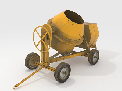Yellow Construction Concrete Mixer With Wheels And Handle For Building Work 3d model