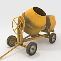 Yellow Construction Concrete Mixer With Wheels And Handle For Building Work 3d model