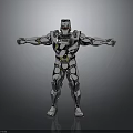 Shiny Silver Muscular Robot With Metallic Armor Standing Pose Arms Outstretched Joint Details