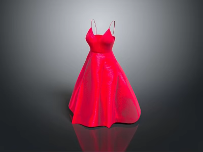 Elegant Red Spaghetti Strap Long Dress With Flowy Fabric For Evening Wear 3d model