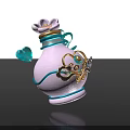 Delicate Decorative Ornament Set With Pink Bottle Flower Top Blue Heart And Golden Patterns