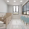 Kindergarten Interior Design With Circular Ceiling Lights Large Windows Curved Walls And Colorful Seats