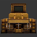 Yellow Bulldozer 3D Model with Tracks Blade and Front Claws on Dark Background