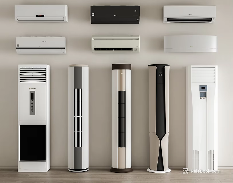 Modern Air Conditioner Fan Collection With Wall Mounted And Floor Standing Models 3d model 