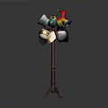 Red Hat Stand with Various Colored and Styled Hats on Triangular Base