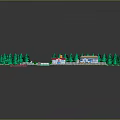3D Garden Layout Design With Green Trees Buildings Water Feature And Pathways