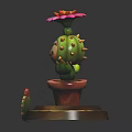 Cactus Decorative Furniture Figure with Smiling Face Pink Flower Pot and Gold Coin Base Design