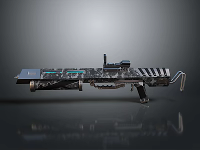 Modern Tactical Weapon With Camouflage Pattern Blue Accents Sight Attachment And Metal Components 3d model