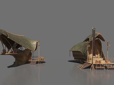 Modern Architectural Structure With Wooden Frame Green Roof Steps And Platform 3d model