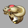 Exquisite Gold Snake Shaped Ring with Red Gemstone Eyes and Intricate Scaled Texture