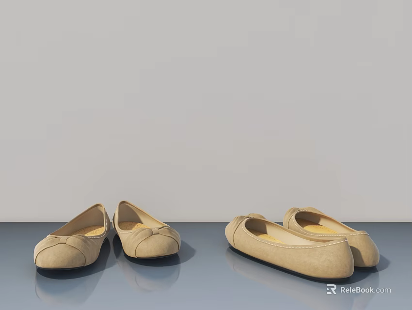 Comfortable Beige Flat Shoes With Classic Design And Soft Sole For Women Daily Wear 3d model 