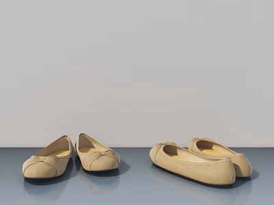 Comfortable Beige Flat Shoes With Classic Design And Soft Sole For Women Daily Wear 3d model