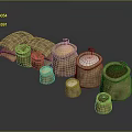Various Burlap Sacks With Different Sizes Containing White And Brown Grains As Household Supplies