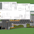 Modern Garden Landscape Design Around Contemporary Building With Green Lawn And Trees