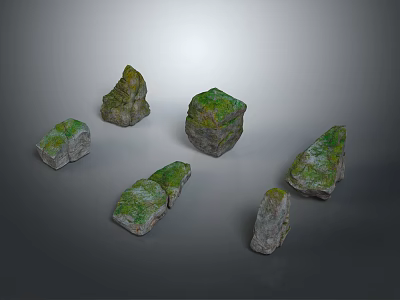 Natural Decorative Stone Materials With Moss Covered Surface And Irregular Shape 3d model