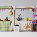 Colorful Market Stalls With Fruit Displays Decorative Items And Balloon Arrangements