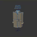 Block Style Mannequin Dressed In Trench Coat With Hat And Scarf On Wooden Stand