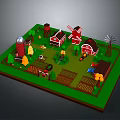 Colorful Farm Model Design With Red Barn Windmill Tractor Trees And Crops