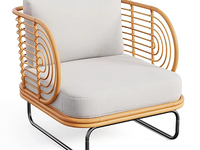 Modern Single Sofa With Rattan Armrests Light Gray Cushion And Metal Legs 3d model
