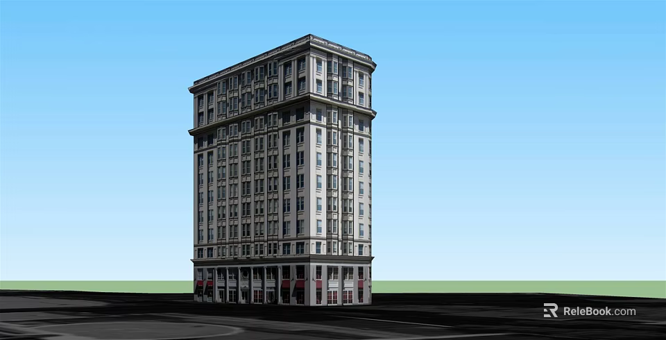 Classical Style Multi Story Office Building with Modern Window Design and Ground Floor Entrance 3d model 