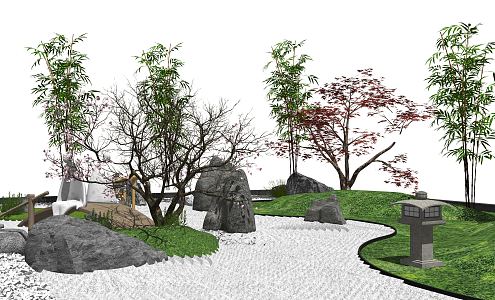 New Chinese style landscape sketch courtyard landscape rockery stacked stone 3d model