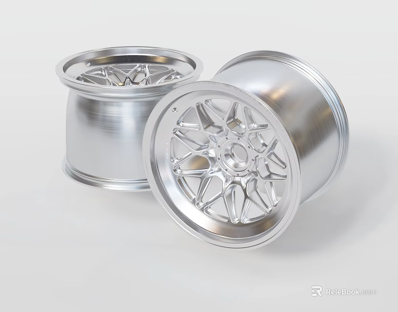 Shiny Silver Metallic Automotive Tire Rims With Spoke Design And Alloy Build 3d model 