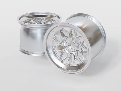Shiny Silver Metallic Automotive Tire Rims With Spoke Design And Alloy Build 3d model