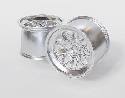 Shiny Silver Metallic Automotive Tire Rims With Spoke Design And Alloy Build 3d model