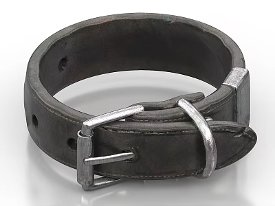 Genuine Black Leather Collar With Metal Buckle And Adjustment Holes 3d model