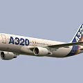A320 Airliner With White Fuselage Blue Tail And Red Yellow Stripes Exterior View
