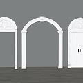 White Decorative Door Arches With Various Designs Against Gray Wall And Wooden Floor