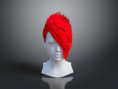 White Head Mannequin Showcasing Vibrant Red Short Layered Hair Wig Style 3d model