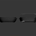 Black Divided Food Containers With Open Lid And Various Foods Including Fries Meat Vegetables