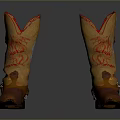 Brown Leather Cowboy Boots With Red Embroidered Patterns And Metal Buckle Straps For Daily Use