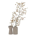 Modern Decorative Ornament Set with Golden Leaf Branches in Ceramic Vases