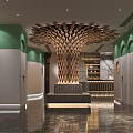 Elegant Modern Restaurant Interior With Arched Windows Striped Lighting And Bar Counter