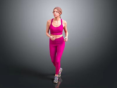 Fit woman in pink sportswear running with energetic and active movement style 3d model