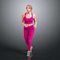 Fit woman in pink sportswear running with energetic and active movement style